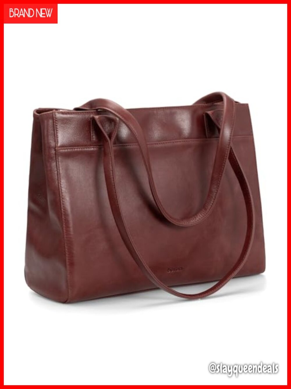 Genuine Leather Tote Bag for Women, Work Laptop Bag with Zipper, Lightweight
